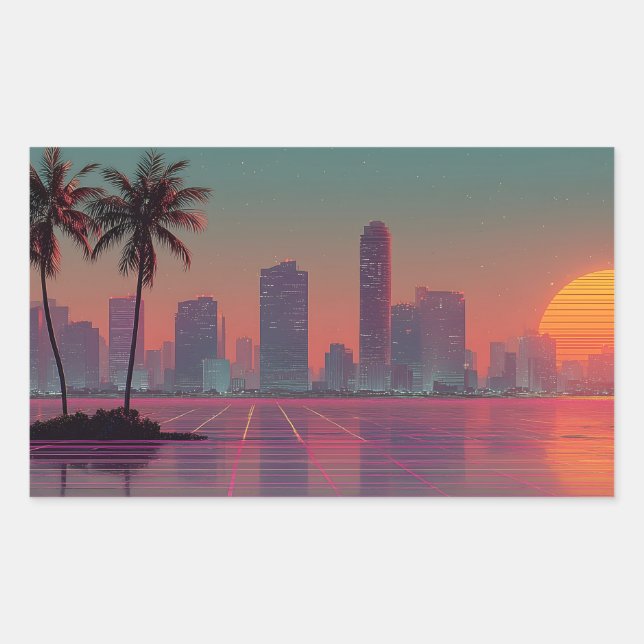 Retro Synthwave Cityscape Sunset Sticker (Front)