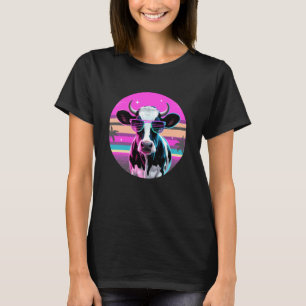 Retro Synthwave Cow Sunglasses Cattle T-Shirt