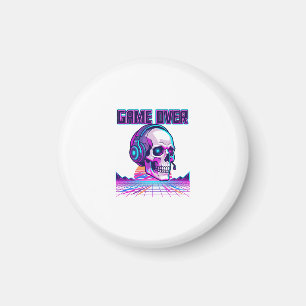 Retro Synthwave Gamer Skull Game Over Graphic Hood Magnet