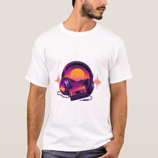 Retro Synthwave Headphones at Sunset T-Shirt