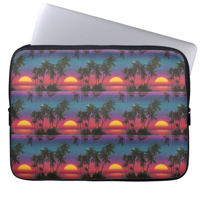 Retro Synthwave Palm Tree Sunset Pattern Laptop Sleeve (Front)