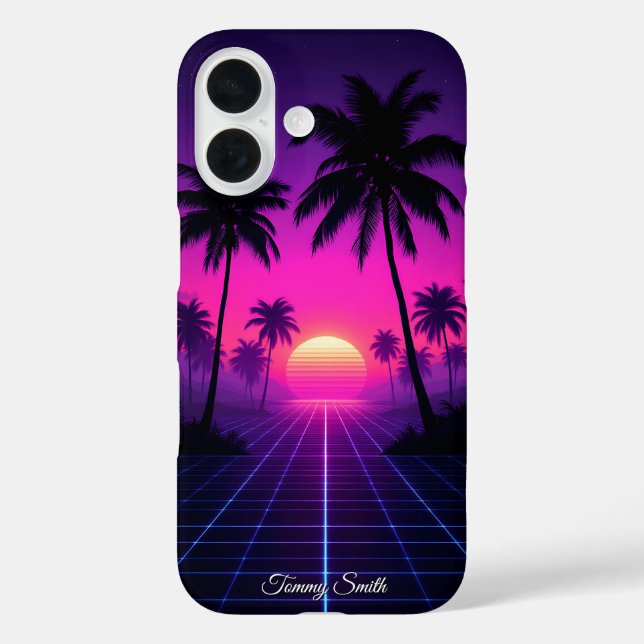 Retro Synthwave Sunset– Neon Vaporwave Vibe Case-Mate iPhone Case (Back)