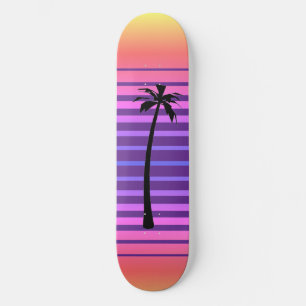 Retro Synthwave with Palm Tree Skateboard