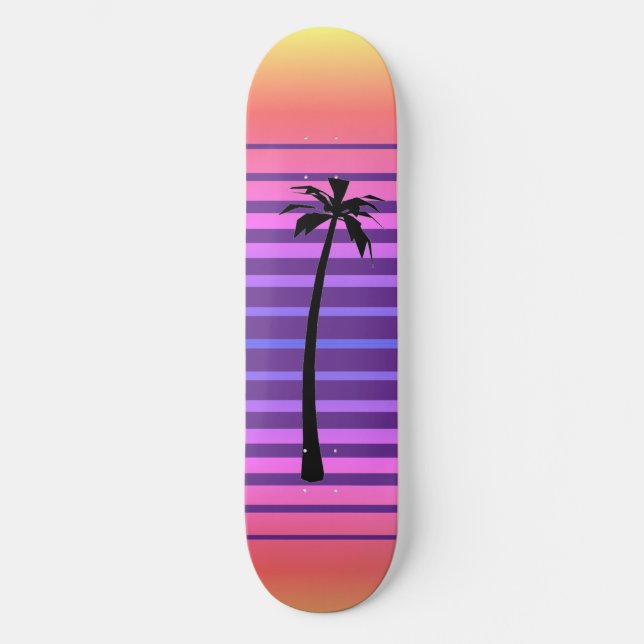 Retro Synthwave with Palm Tree Skateboard (Front)