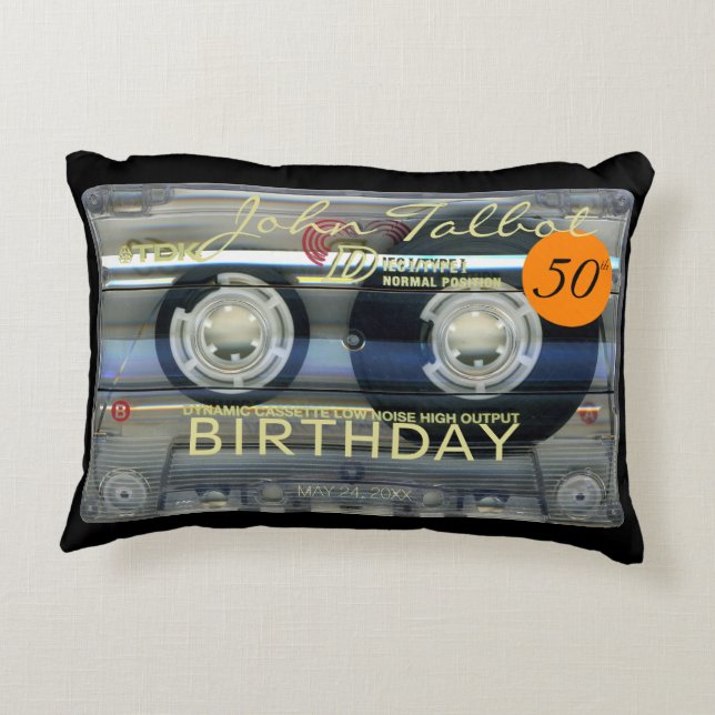 Retro T2 Audiotape 50th birthday Personalized A P Accent Pillow (Back)