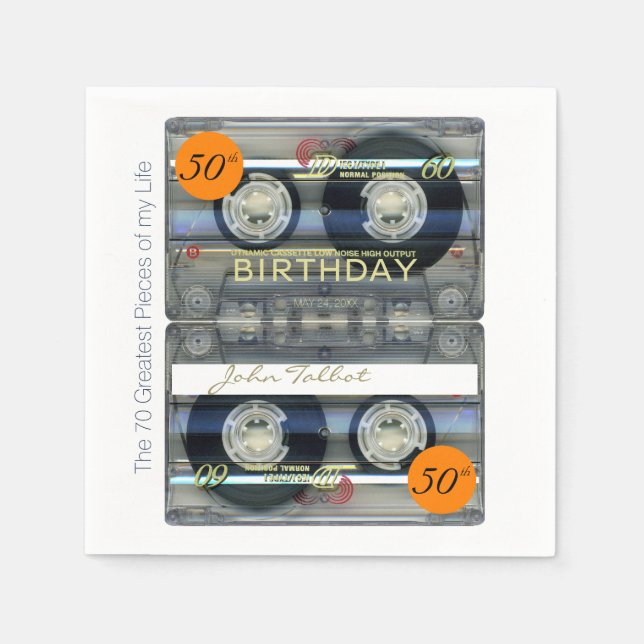 Retro T2 Audiotape 50th birthday Personalized PN Napkin (Front)