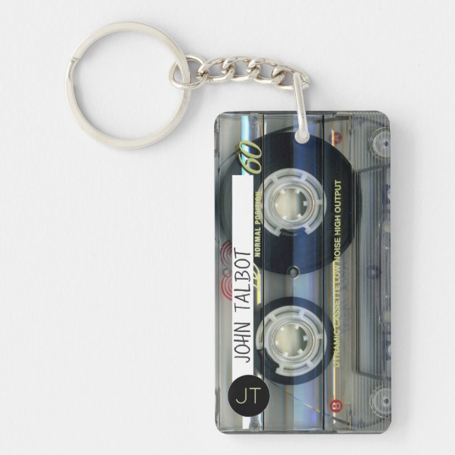 Retro T2 Audiotape Mixtape Cassette personalized K Keychain (Front)