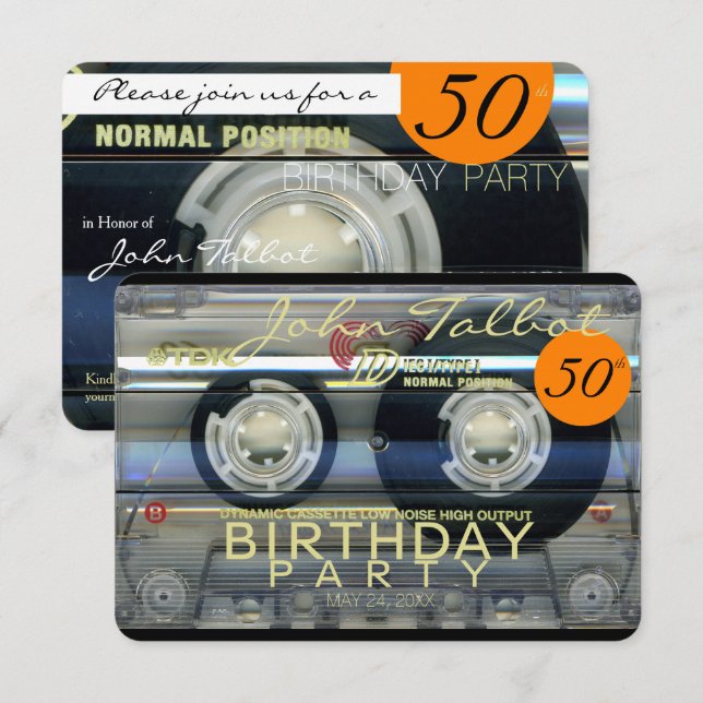 Retro T2 Cassette Tape 50th birthday Party Inv Invitation (Front/Back)