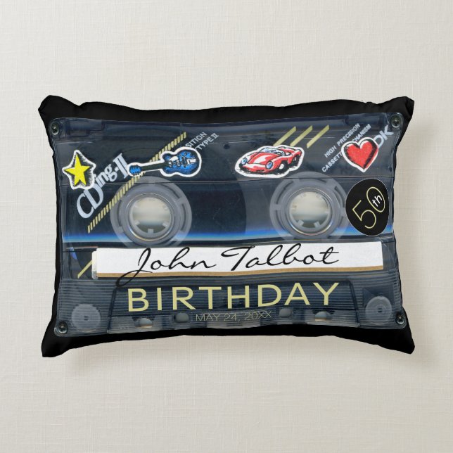 Retro T3 Audiotape 50th Birthday Personalized AP Accent Pillow (Front)