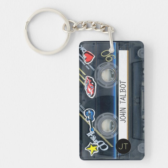 Retro T3 Audiotape Mixtape Cassette personalized K Keychain (Front)