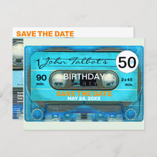 Retro T4 Audiotape 50th birthday Save The Date PoC Invitation Postcard