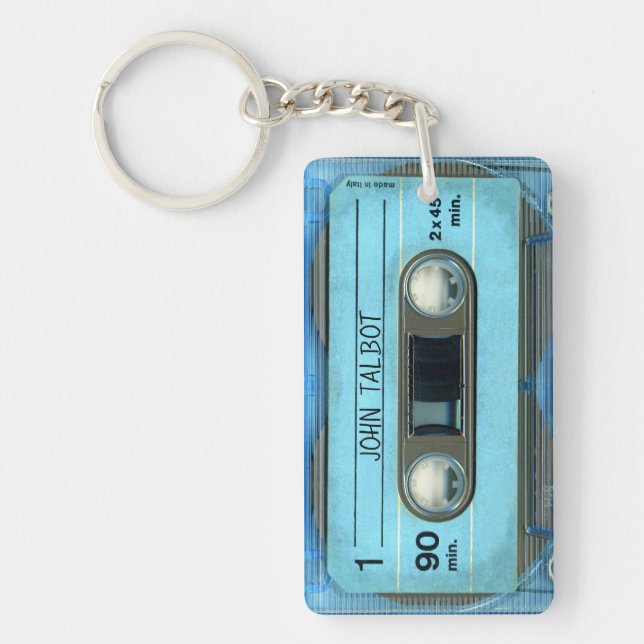 Retro T4 Blue Audiotape mixtape Cassette Name K Keychain (Front)