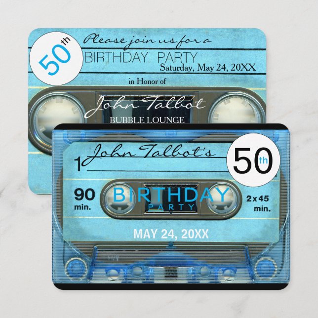 Retro T4 Cassette Tape 50th birthday Party Inv Invitation (Front/Back)