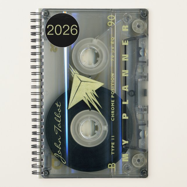 Retro T5 Audiotape  Music quote personalized Pl Planner (Front)