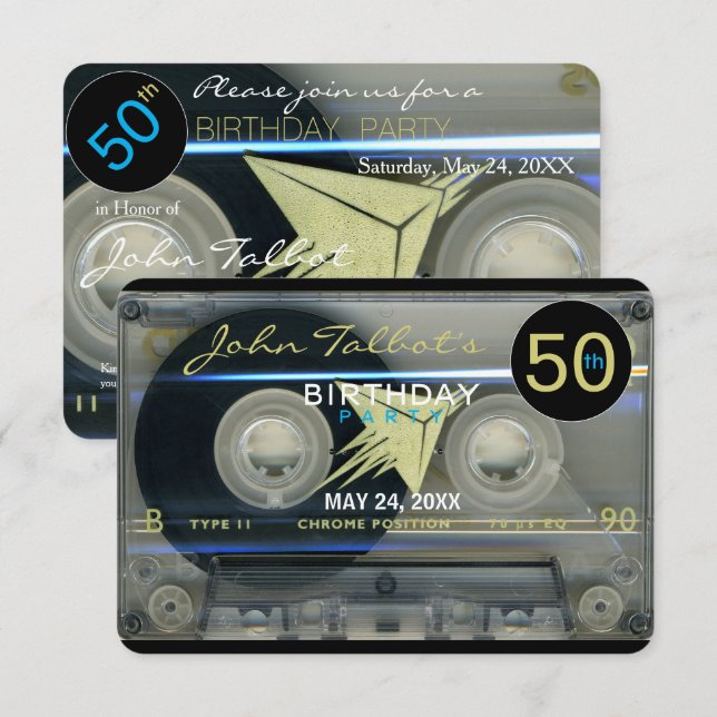 Retro T5 Cassette Tape 50th birthday Party Inv Invitation (Front/Back)