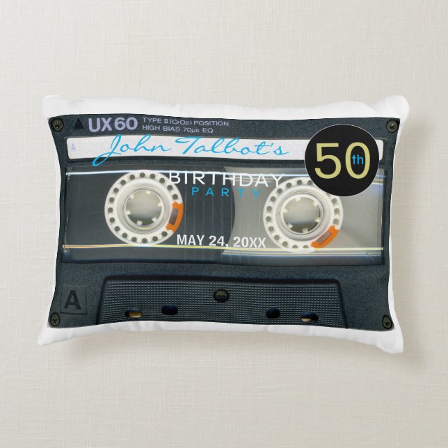 Retro T6 Audiotape Cassette 50th BirthdayA Pillow (Back)