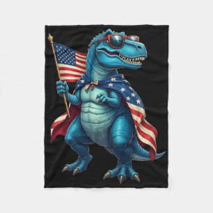 Retro T Rex Dinosaur 4th Of July American Flag Usa Fleece Blanket