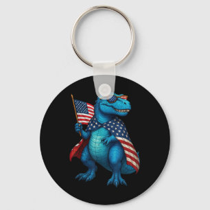 Retro T Rex Dinosaur 4th Of July American Flag Usa Keychain