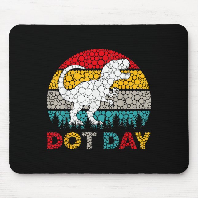 Retro T Rex Dinosaur Polka Dot Art Student Dot Day Mouse Pad (Front)