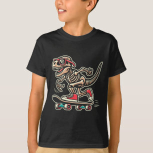 Retro T-rex Skeleton Dinosaur Skateboarding Boys  T-Shirt