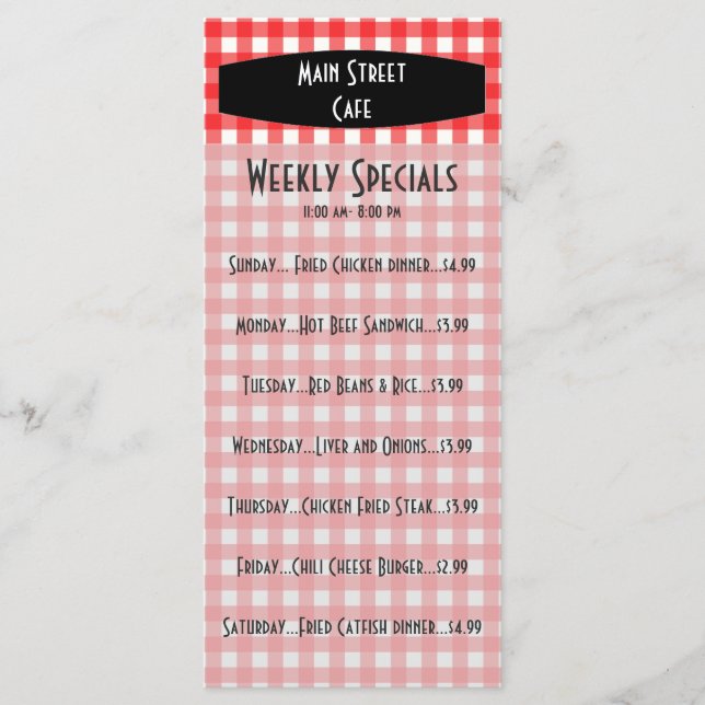 Retro Tablecloth Red Gingham Cafe Menu (Front)