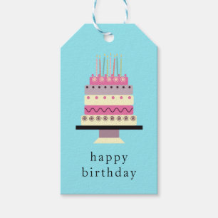 Retro Tall Pink Birthday Cake Whimsical Hand-Drawn Gift Tags
