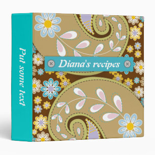 Retro tan, brown paisley colourful floral recipe binder