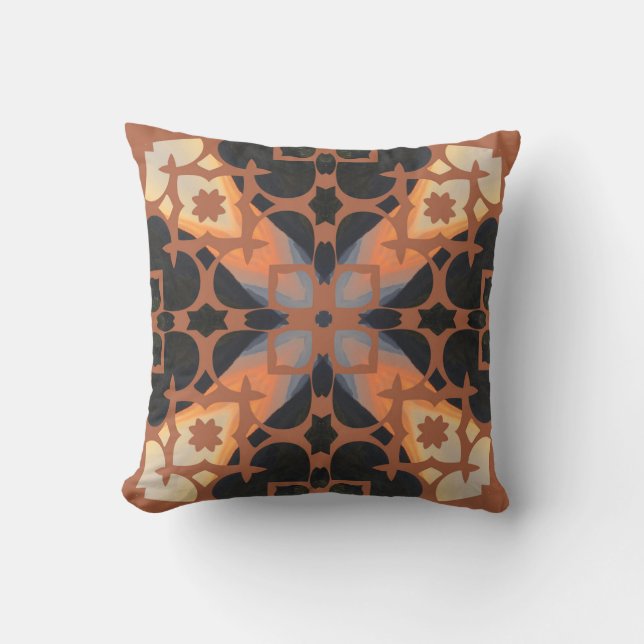 Retro Tan Pattern Throw Pillow (Front)