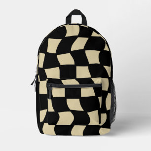 Retro Tan Wavy Check Printed Backpack