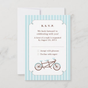 Retro Tandem Bicycle Blue & White Striped Wedding Invitation