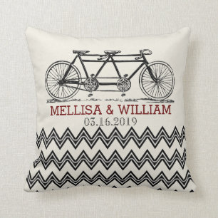 Retro Tandem Bicycle Zigzag Chevron Wedding Gift Throw Pillow