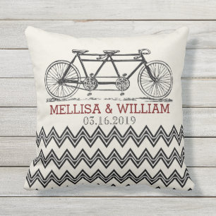 Retro Tandem Bicycle Zigzag Chevron Wedding Gift Throw Pillow
