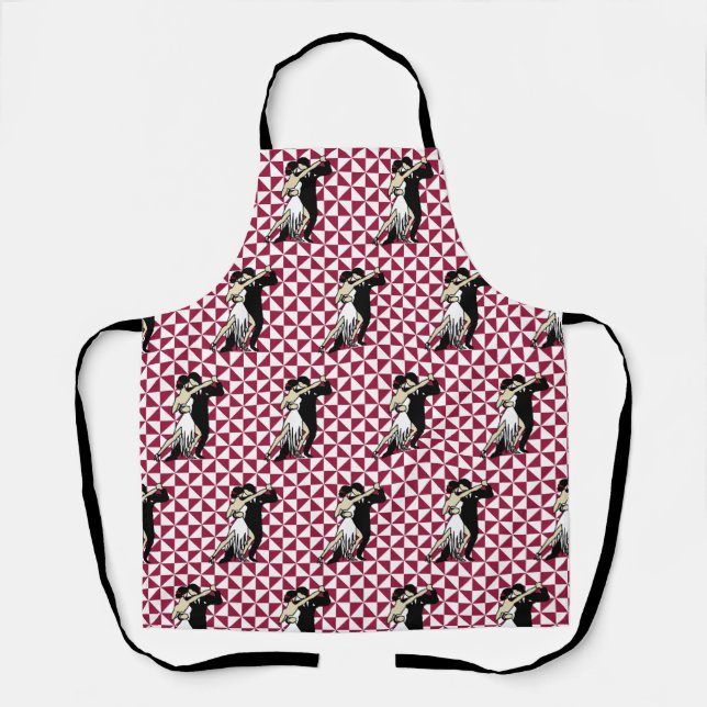 Retro Tango Dancers Burgundy and White Geometric  Apron (Front)