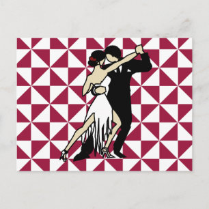 Retro Tango Dancers Burgundy Geometric Postcard