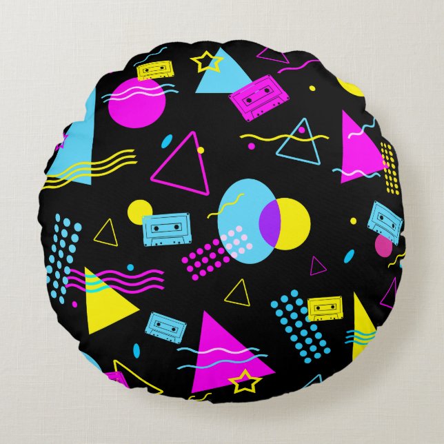 RETRO TAPE COLORFUL SHAPES  ROUND PILLOW (Front)