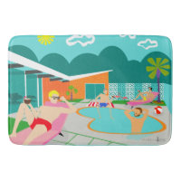 Rétro tapis de bain gai de réception au bord de la