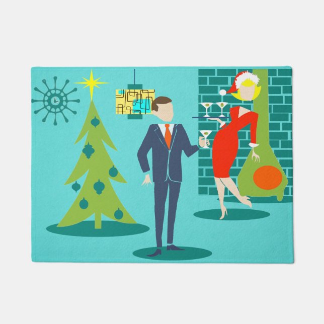 Rétro tapis de porte de couples de bande dessinée (Devant)