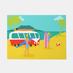 Rétro tapis de porte de couples de surfer