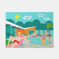 Rétro tapis de porte gai de réception au bord de