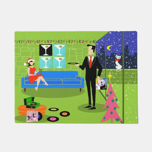 Rétro tapis de porte urbain de couples de Noël (Devant)