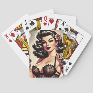 Retro Tatto Goth Girl Playing Cards