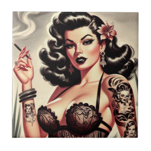 Retro Tatto Goth Girl Tile
