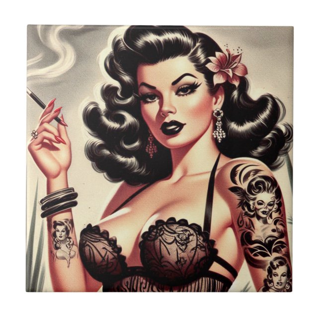 Retro Tatto Goth Girl Tile (Front)