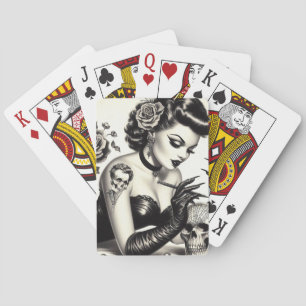 Retro Tattoed Goth Pin-up Playing Cards