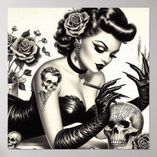 Retro Tattoed Goth Pin-up Poster
