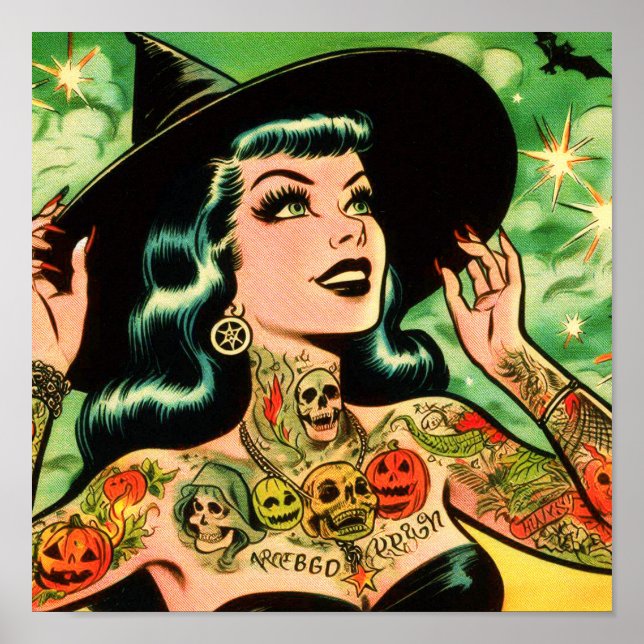 Retro Tattoed Witch Comic Poster (Front)
