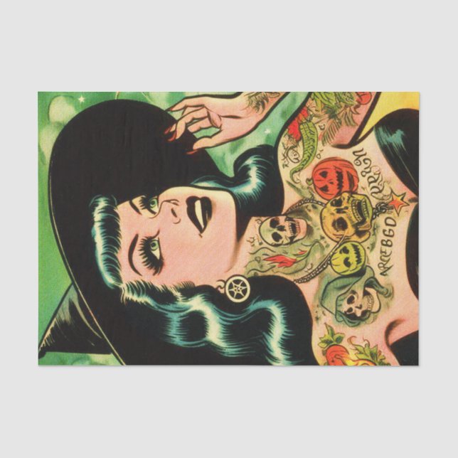 Retro Tattoed Witch Comic Tissue Paper (Front)