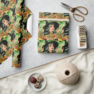Retro Tattoed Witch Comic Wrapping Paper