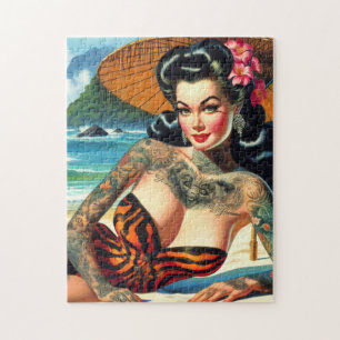 Retro Tattoo Beach Pin-up Jigsaw Puzzle