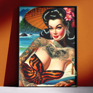 Retro Tattoo Beach Pin-up Poster